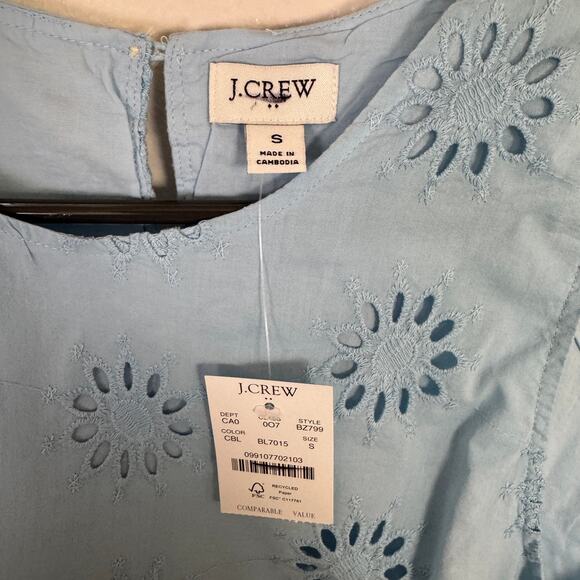 J.Crew Eyelet Shell Tank Top SZ S Chateau Blue Lined Sleeveless Crew Neck Cotton - Picture 4 of 7